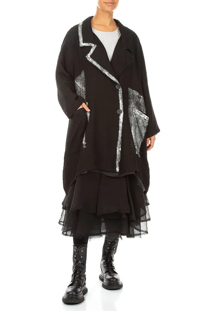 Collar Black Silver Metallic Mesh Silk Jacket 4