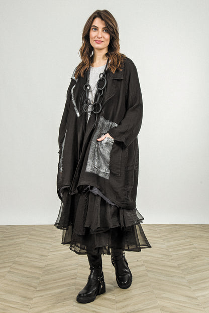 Collar Black Silver Metallic Mesh Silk Jacket 7