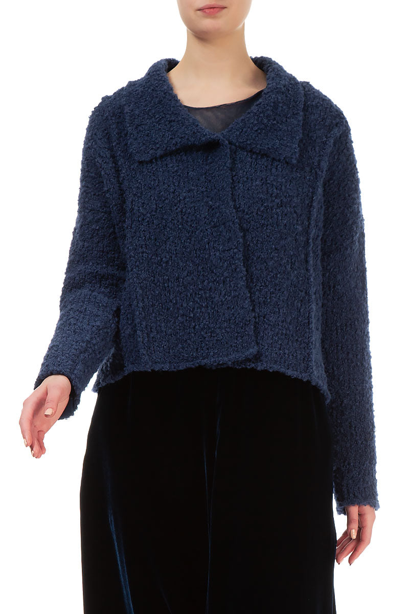 Collar Blue Violet Alpaca Wool Cardigan