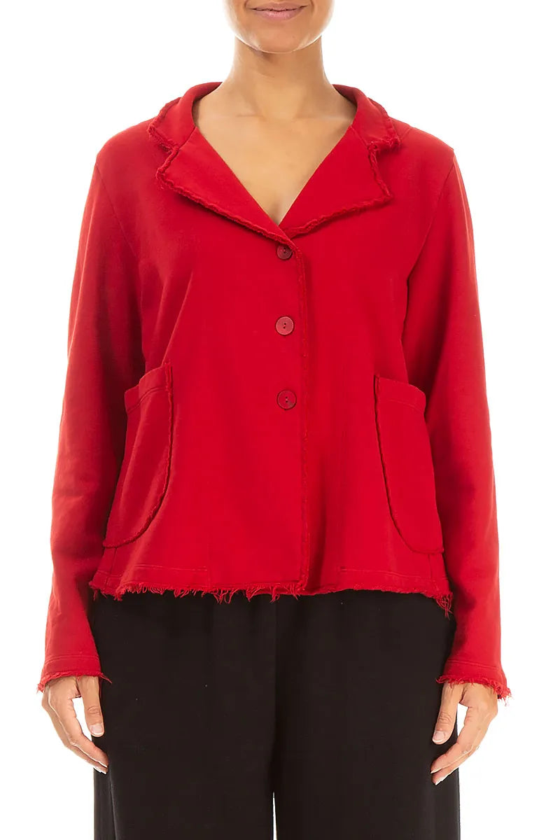 Collar Cherry Red Cotton Jacket 1