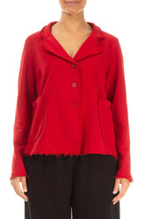 Collar Cherry Red Cotton Jacket 1
