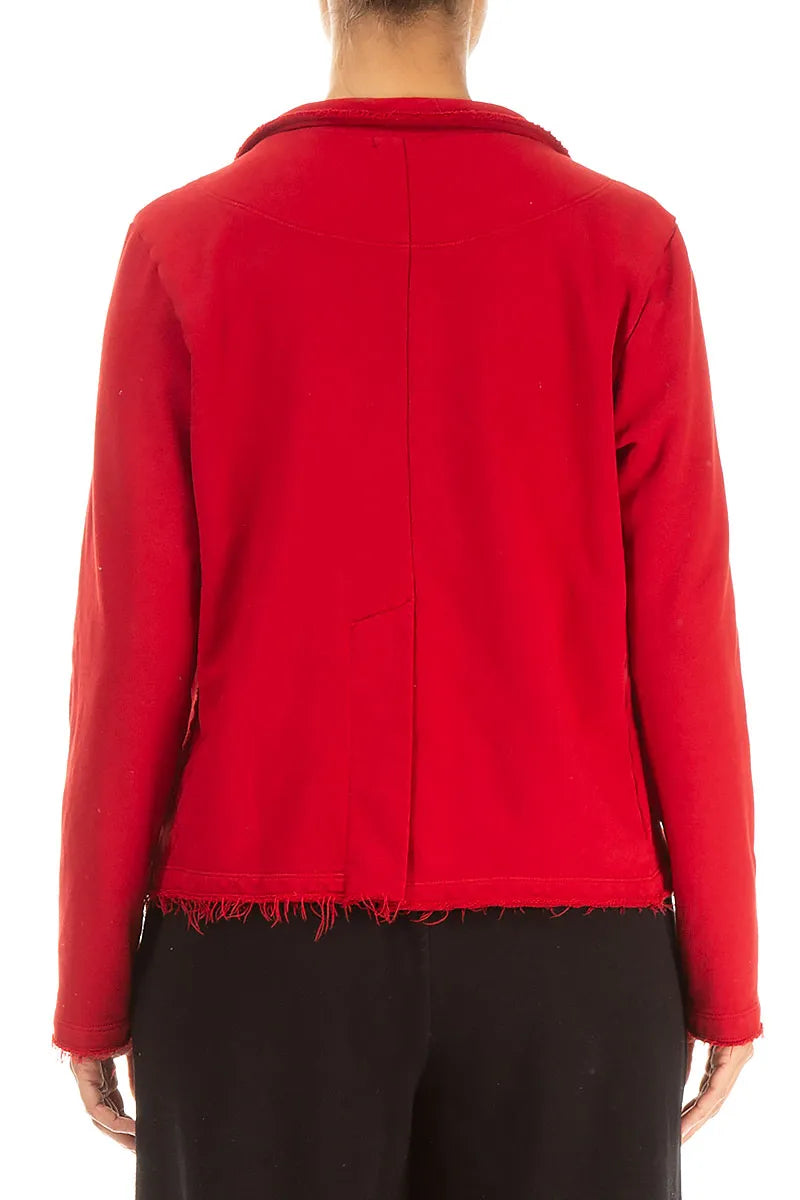 Collar Cherry Red Cotton Jacket 2