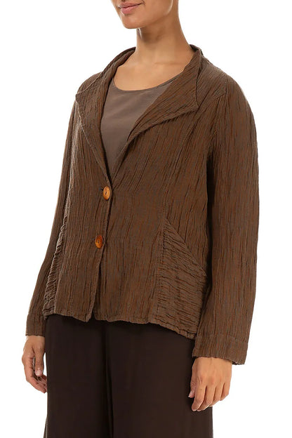 Collar Crinkled Aged Copper Silk Jacket 3