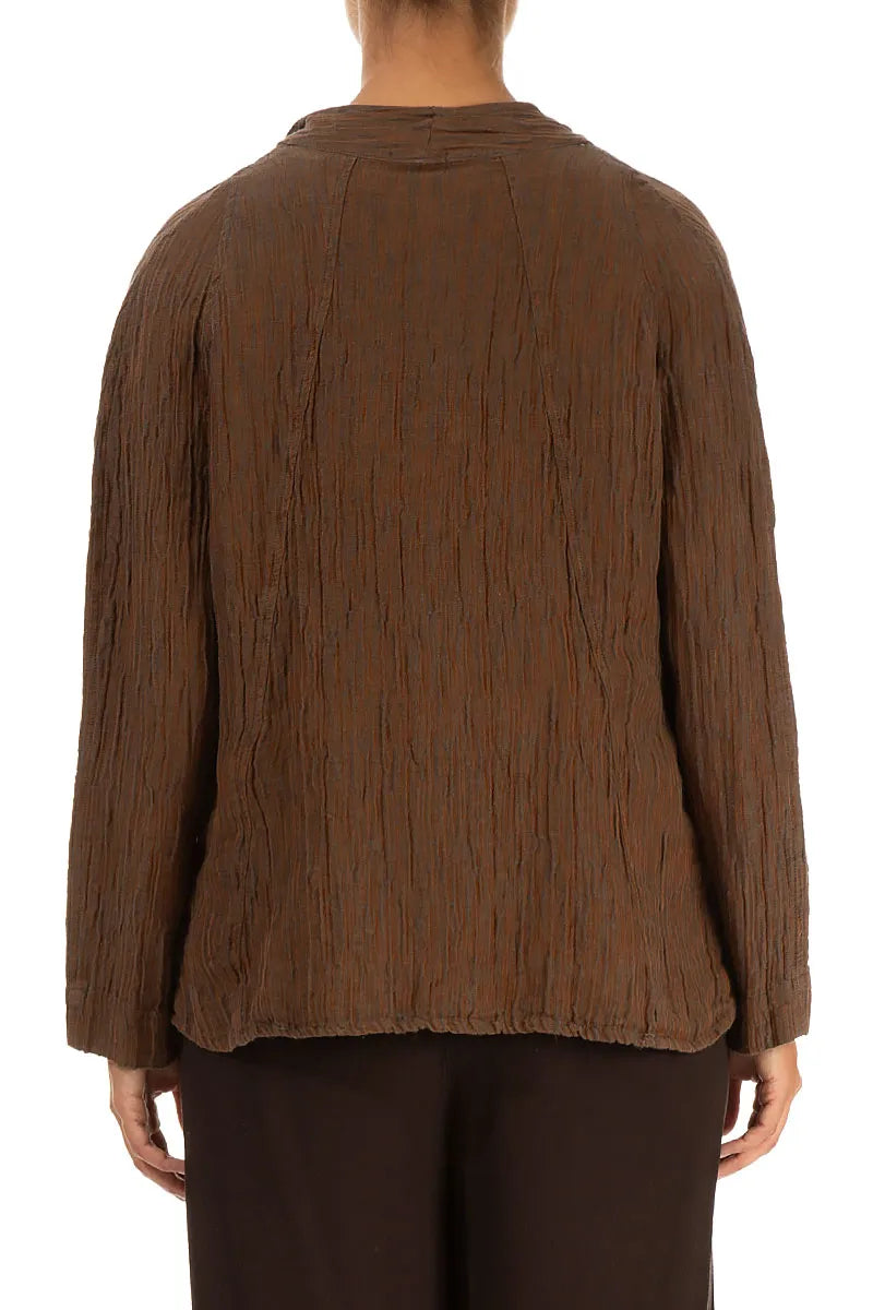 Collar Crinkled Aged Copper Silk Jacket 2