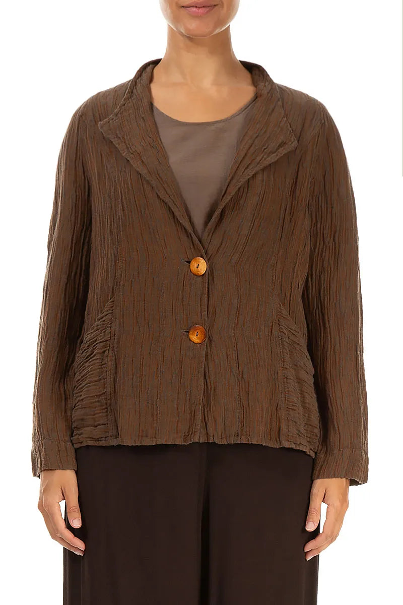 Collar Crinkled Aged Copper Silk Jacket 1