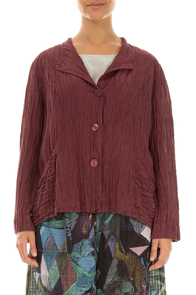 Collar Crinkled Antique Ruby Silk Jacket