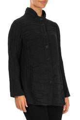 Collar Crinkled Black Silk Linen Jacket 3