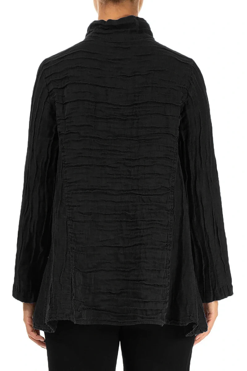 Collar Crinkled Black Silk Linen Jacket 2