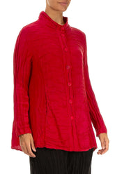 Collar Crinkled Cherry Red Silk Linen Jacket 3