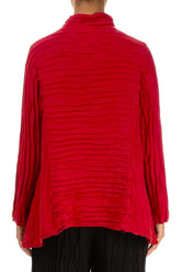 Collar Crinkled Cherry Red Silk Linen Jacket 2