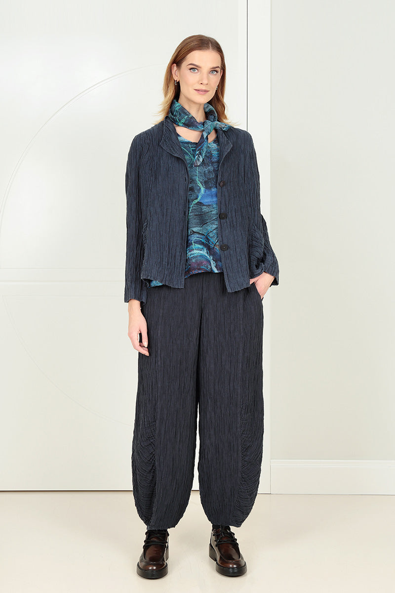 Collar Crinkled Graphite Blue Silk Jacket 6