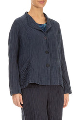 Collar Crinkled Graphite Blue Silk Jacket 3