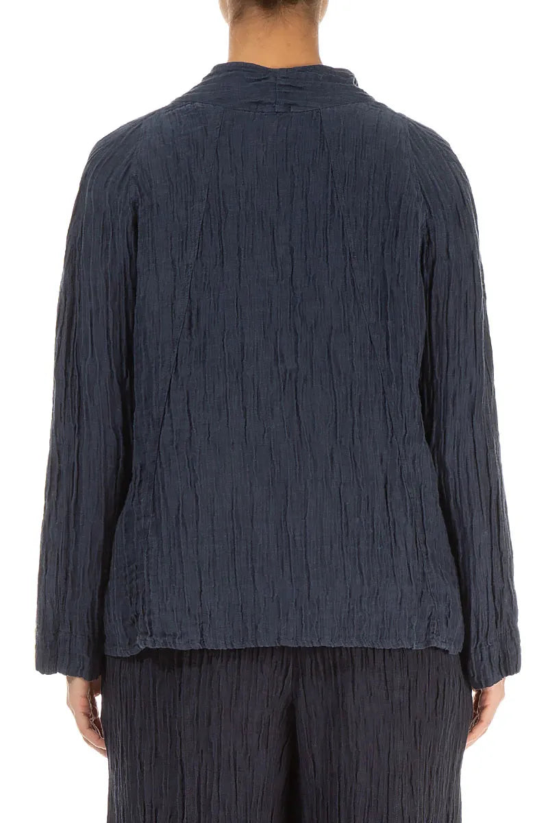 Collar Crinkled Graphite Blue Silk Jacket 2