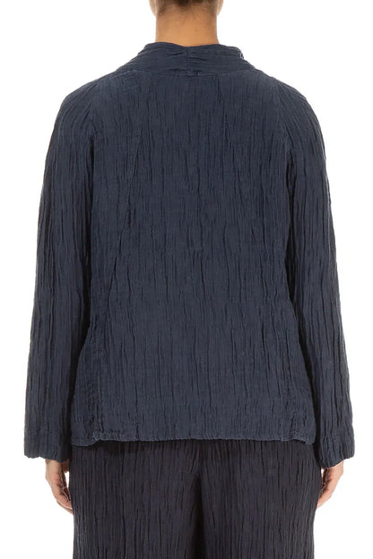 Collar Crinkled Graphite Blue Silk Jacket 2