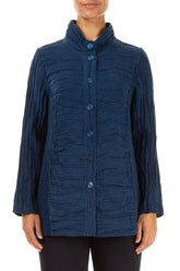 Collar Crinkled Royal Blue Silk Linen Jacket 1