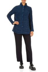 Collar Crinkled Royal Blue Silk Linen Jacket 4