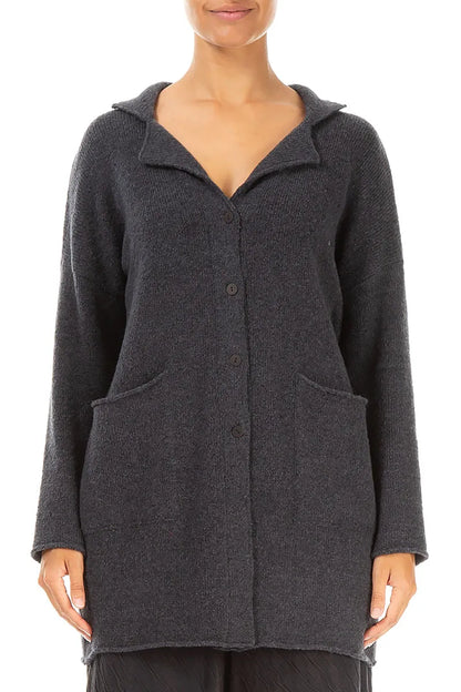 Collar Dark Grey Wool Cardigan 1