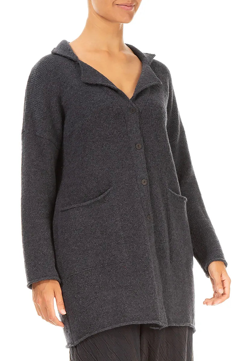 Collar Dark Grey Wool Cardigan 3