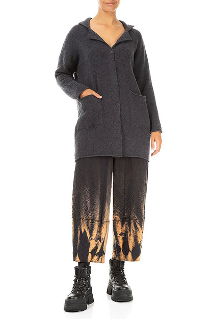 Collar Dark Grey Wool Cardigan 4