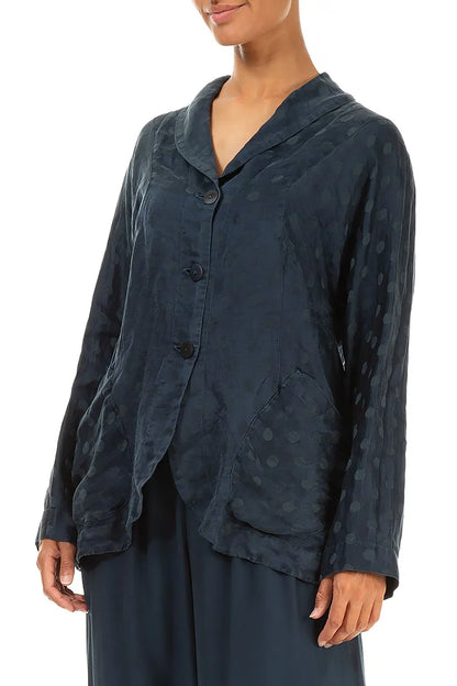 Collar Dotty Teal Silk Linen Jacket 3