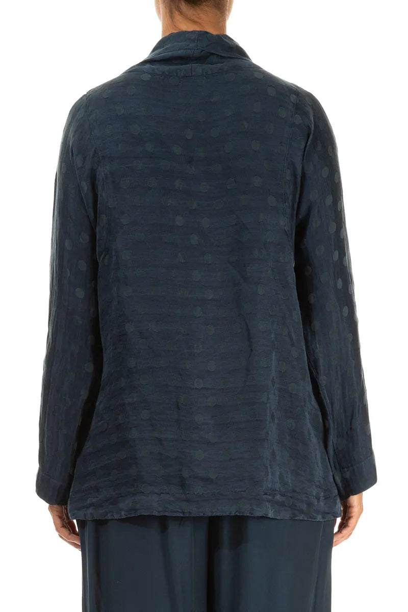 Collar Dotty Teal Silk Linen Jacket 2