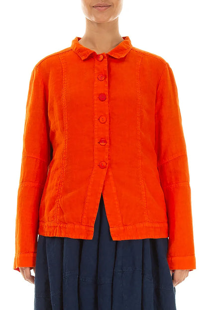 Collar Flame Orange Linen Jacket