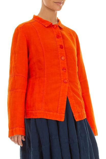 Collar Flame Orange Linen Jacket