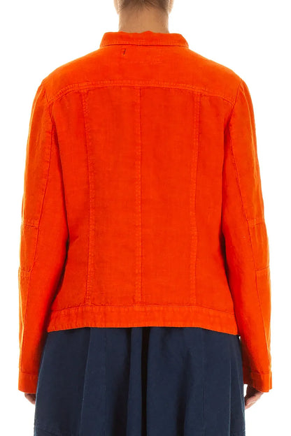 Collar Flame Orange Linen Jacket