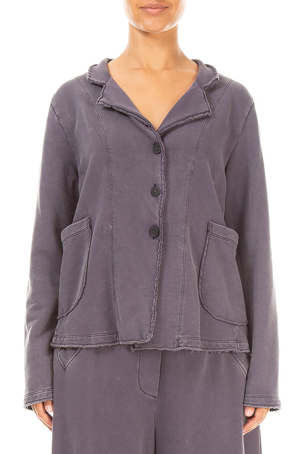 Jacke mit Kragen aus graphitfarbener, alt gefärbter Baumwolle