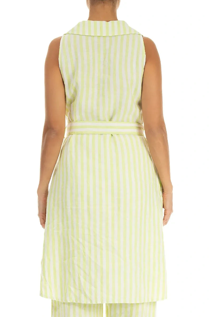 Collar Lime Striped Linen Tunic Dress
