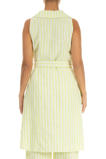 Collar Lime Striped Linen Tunic Dress