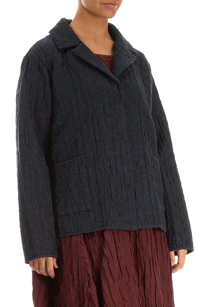 Collar Midnight Blue Quilted Silk Jacket 3