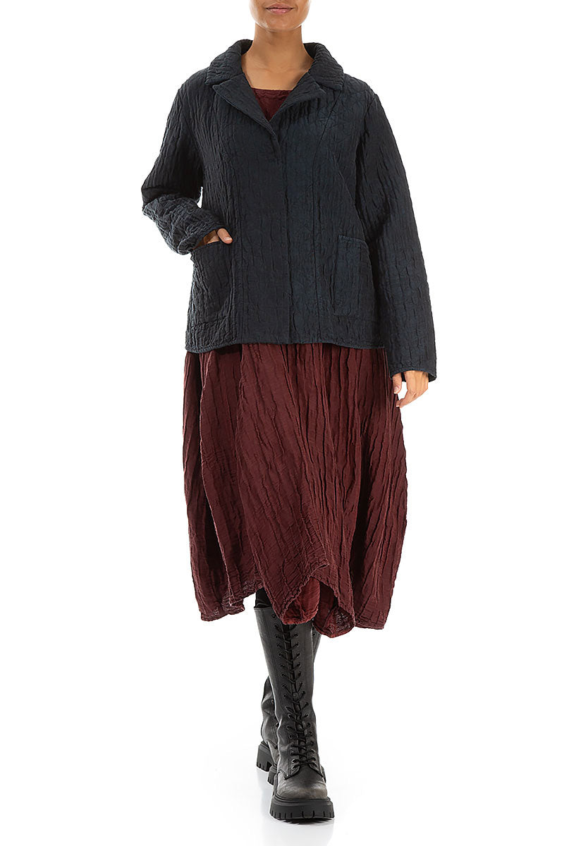 Collar Midnight Blue Quilted Silk Jacket 4