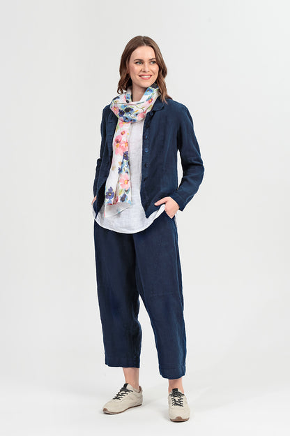 Kragen Marineblaue Leinenjacke