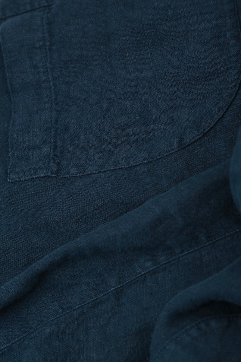 Kragen Marineblaue Leinenjacke