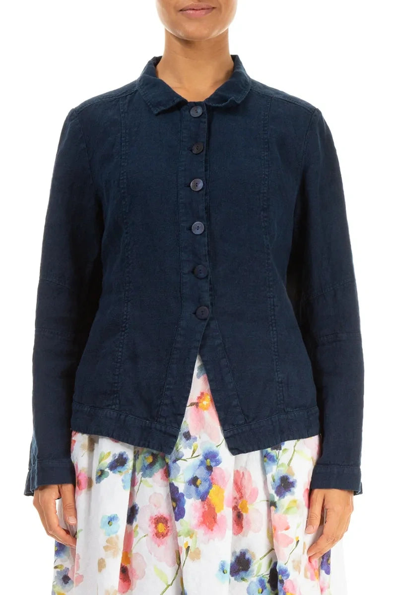 Collar Navy Linen Jacket – grizas.com