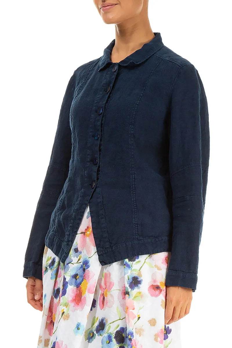 Collar Navy Linen Jacket 3