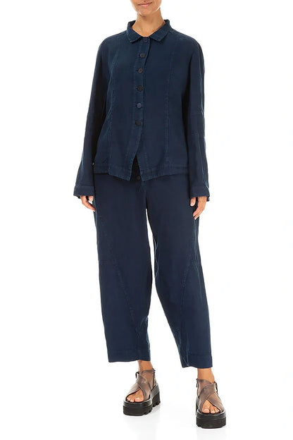 Kragen Marineblaue Leinenjacke