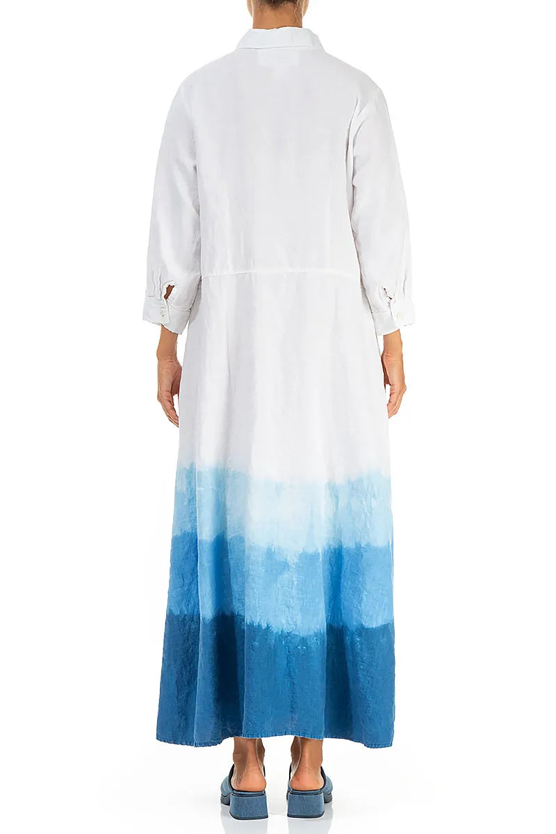 Collar Neck Azure Tide Ombré Linen Dress 2
