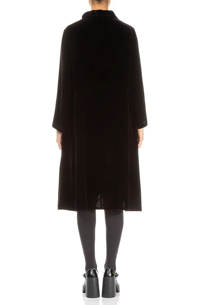 Collar Neck Black Silk Velvet Dress 3