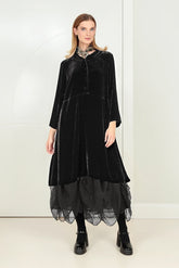 Collar Neck Black Silk Velvet Dress 1