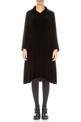 Collar Neck Black Silk Velvet Dress 2