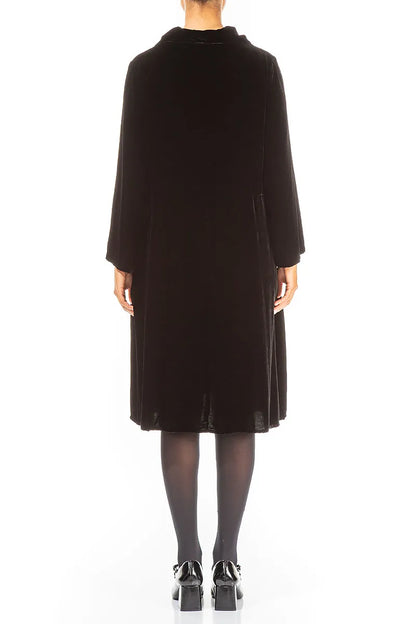 Collar Neck Black Silk Velvet Dress