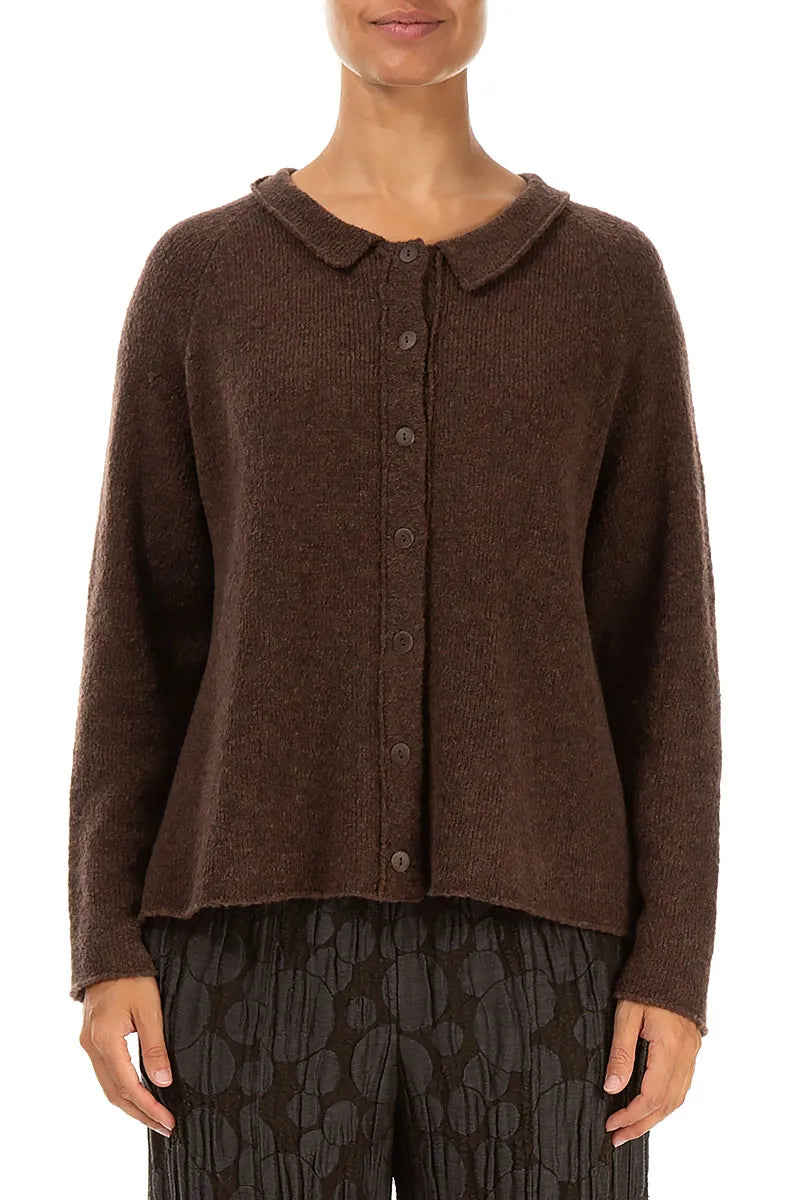 Collar Neck Brown Wool Cardigan 1