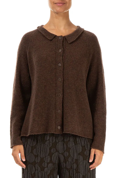 Collar Neck Brown Wool Cardigan 1