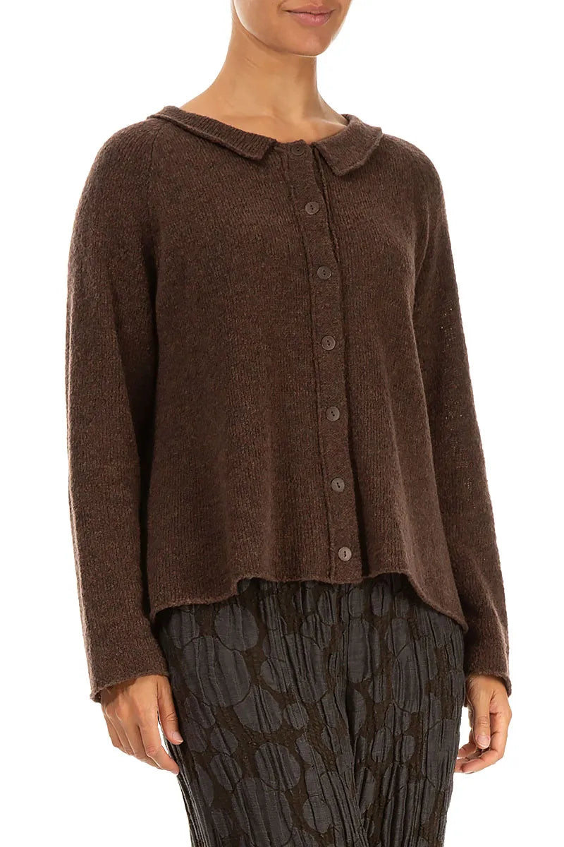 Collar Neck Brown Wool Cardigan 3