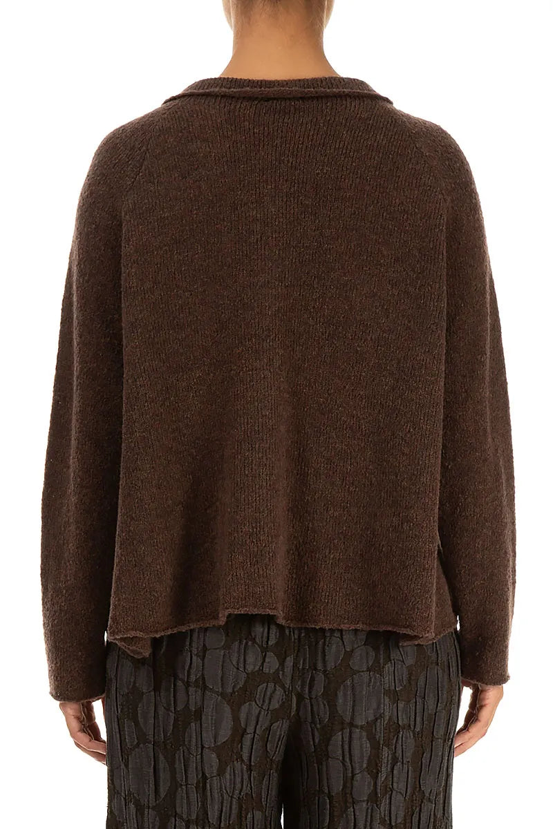 Collar Neck Brown Wool Cardigan 2