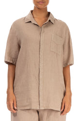 Collar Neck Cappuccino Linen Shirt 1