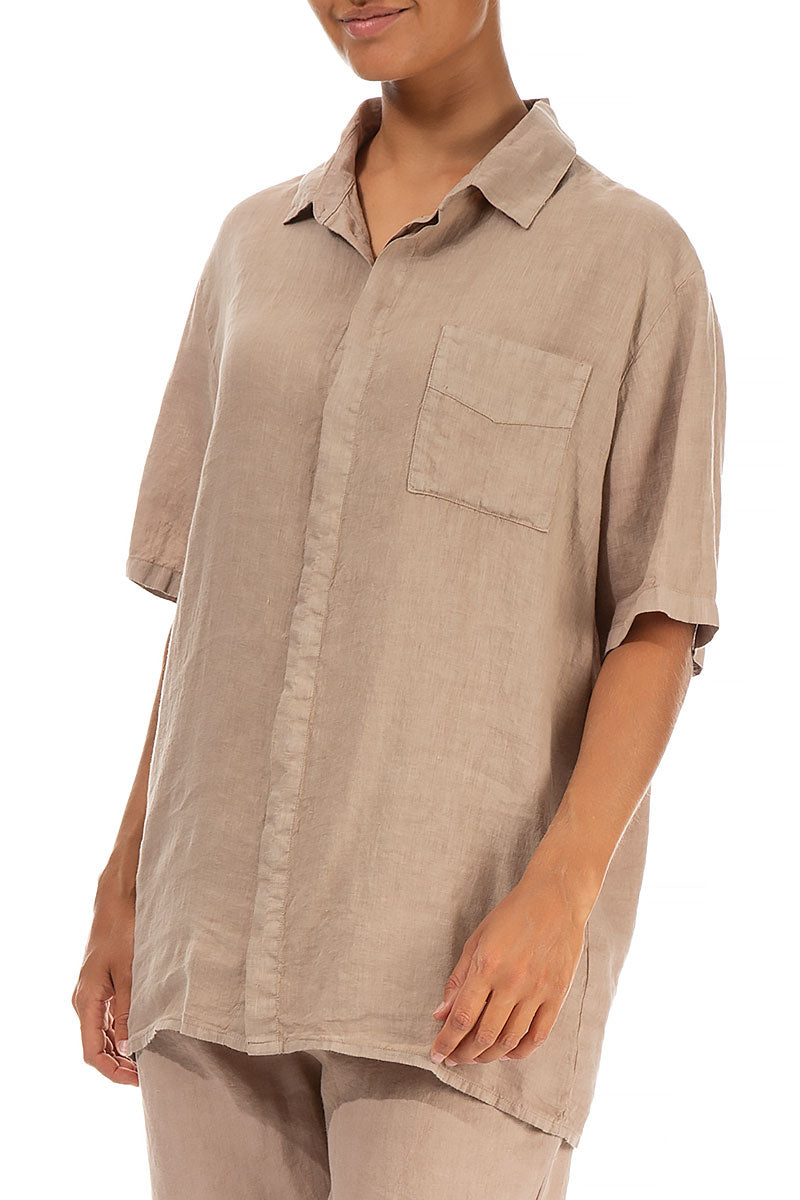 Collar Neck Cappuccino Linen Shirt 3