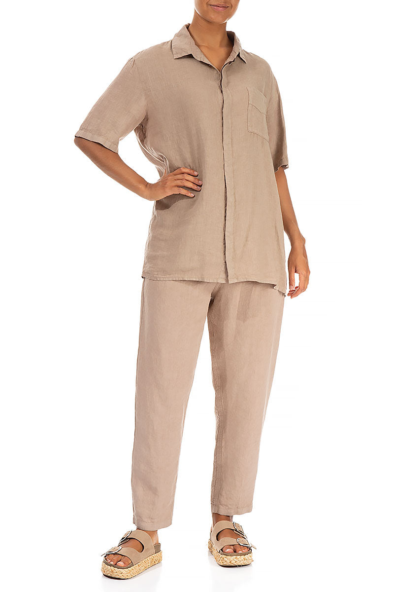 Collar Neck Cappuccino Linen Shirt 4